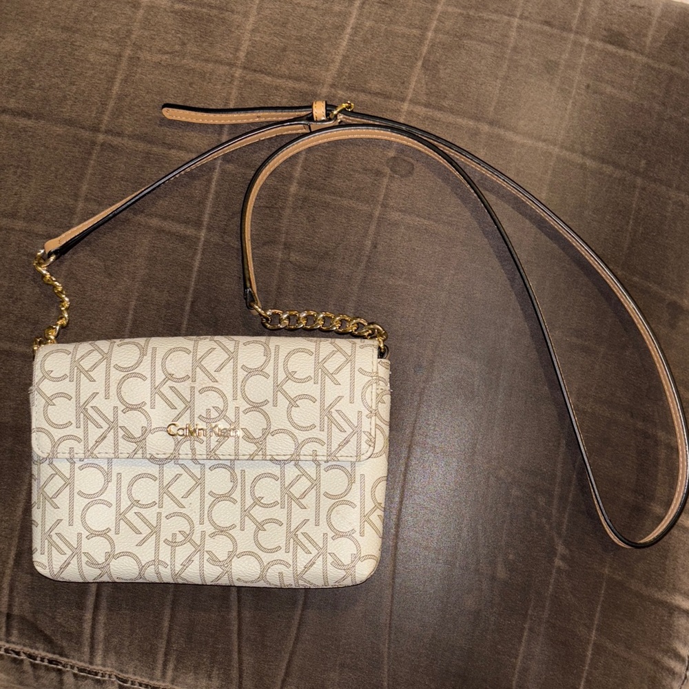 Calvin Klein Beige Monogram Crossbody Bag